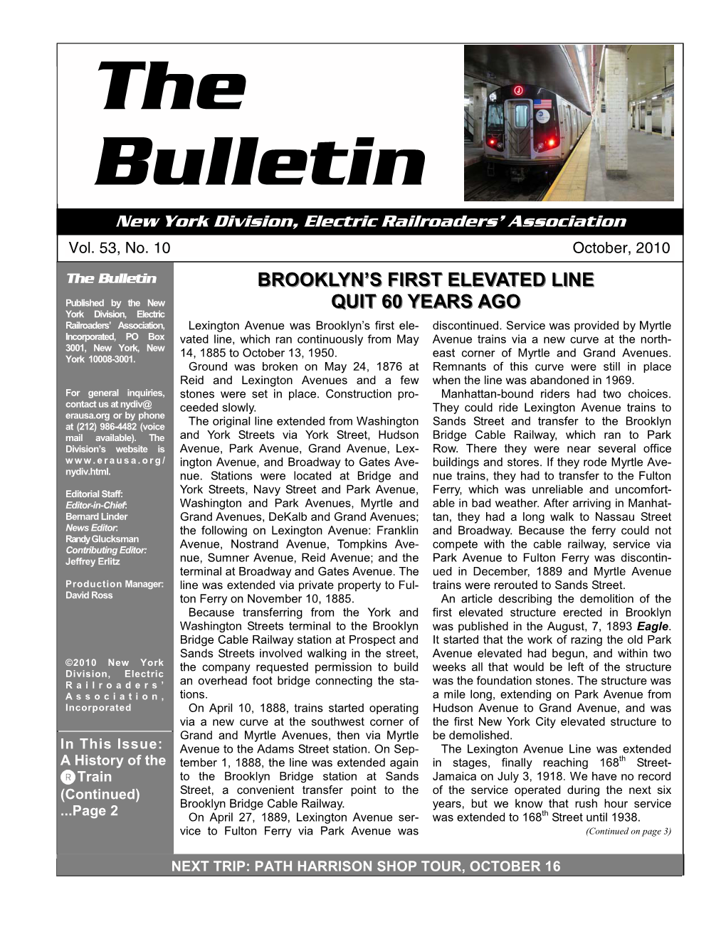 BULLETIN - OCTOBER, 2010 Bulletin New York Division, Electric Railroaders’ Association Vol