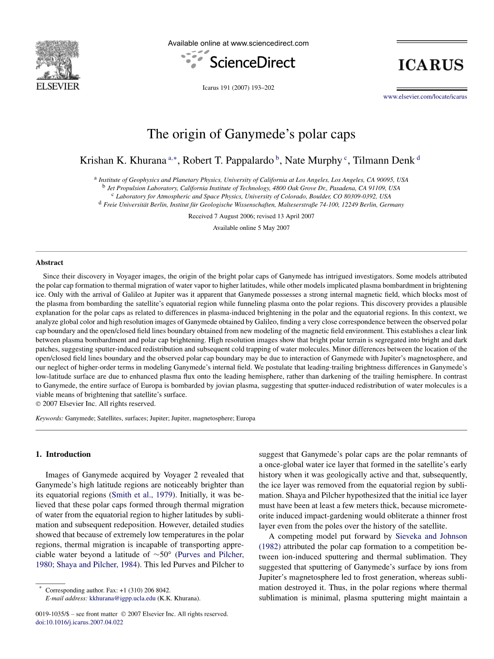 The Origin of Ganymede's Polar Caps