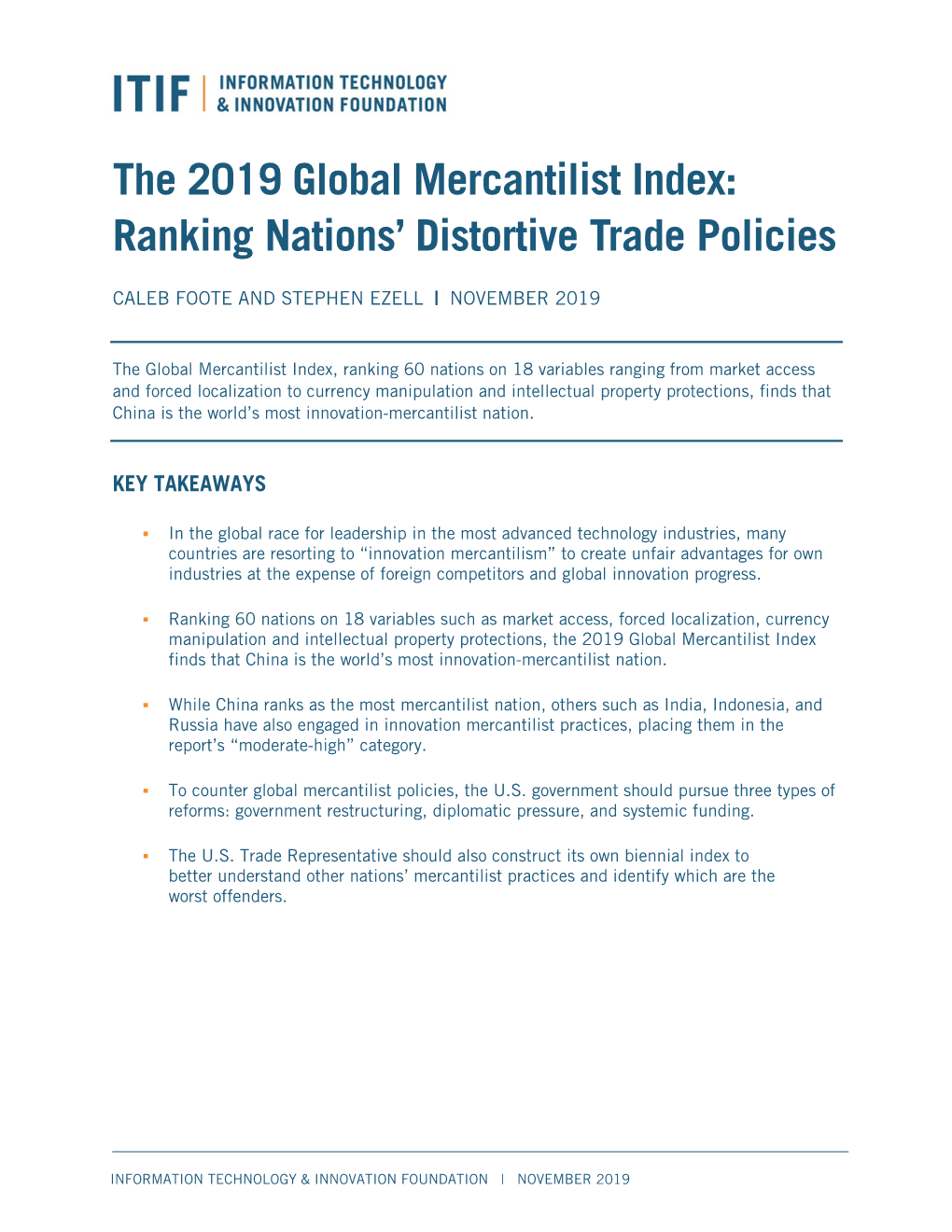 The 2019 Global Mercantilist Index: Ranking Nations’ Distortive Trade Policies