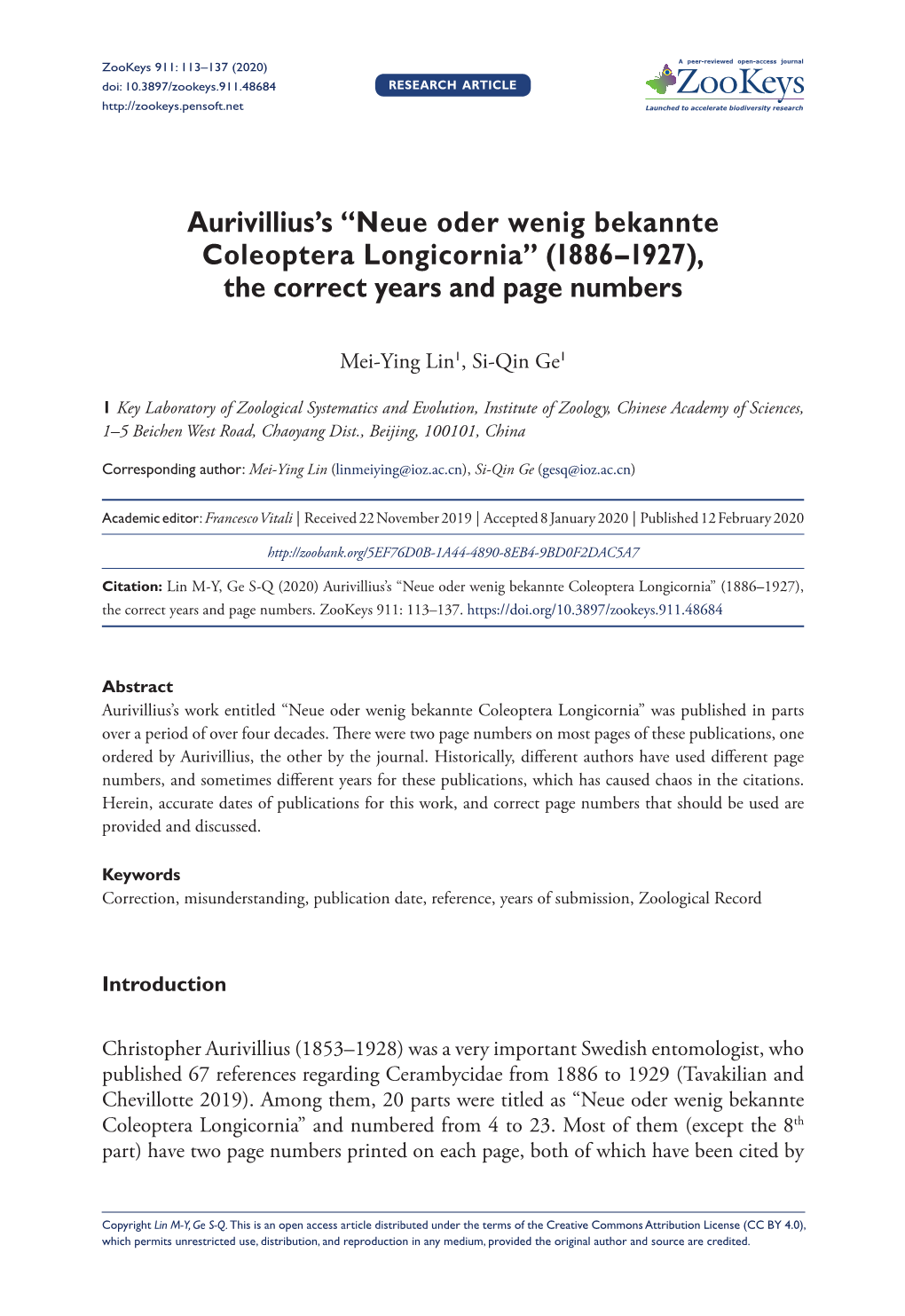 Neue Oder Wenig Bekannte Coleoptera Longicornia” (1886–1927), the Correct Years and Page Numbers