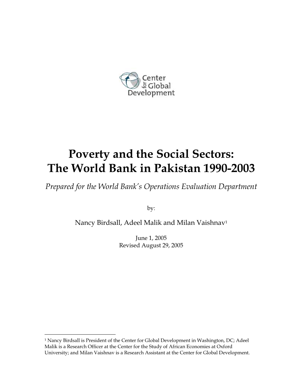 Poverty and the Social Sectors: the World Bank in Pakistan 1993-2003