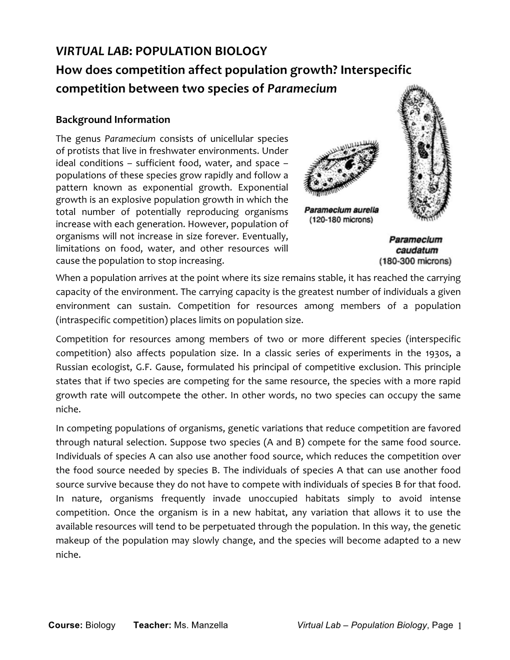 Virtual Lab-Population Biology-Information Questions & Data