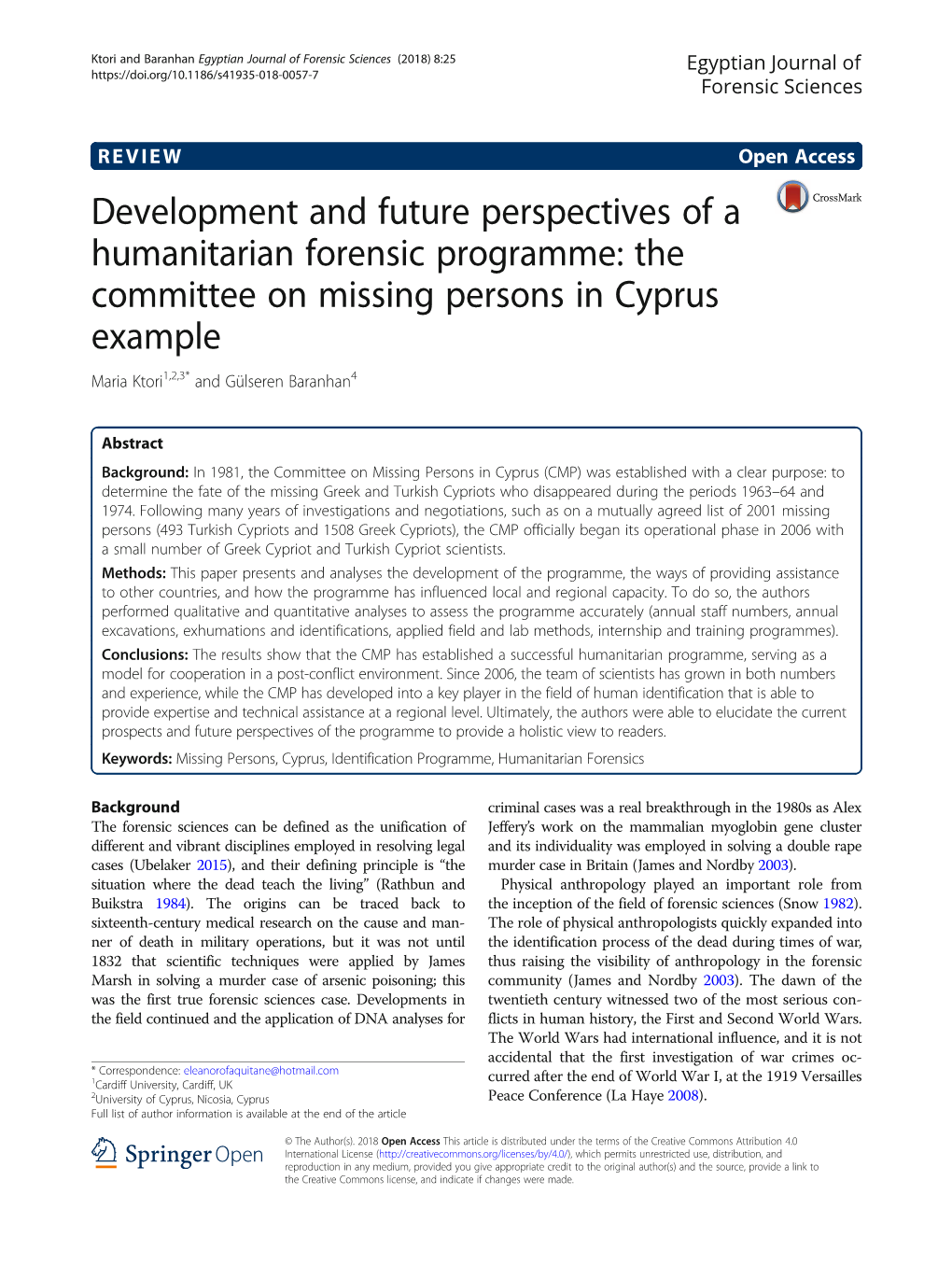 The Committee on Missing Persons in Cyprus Example Maria Ktori1,2,3* and Gülseren Baranhan4