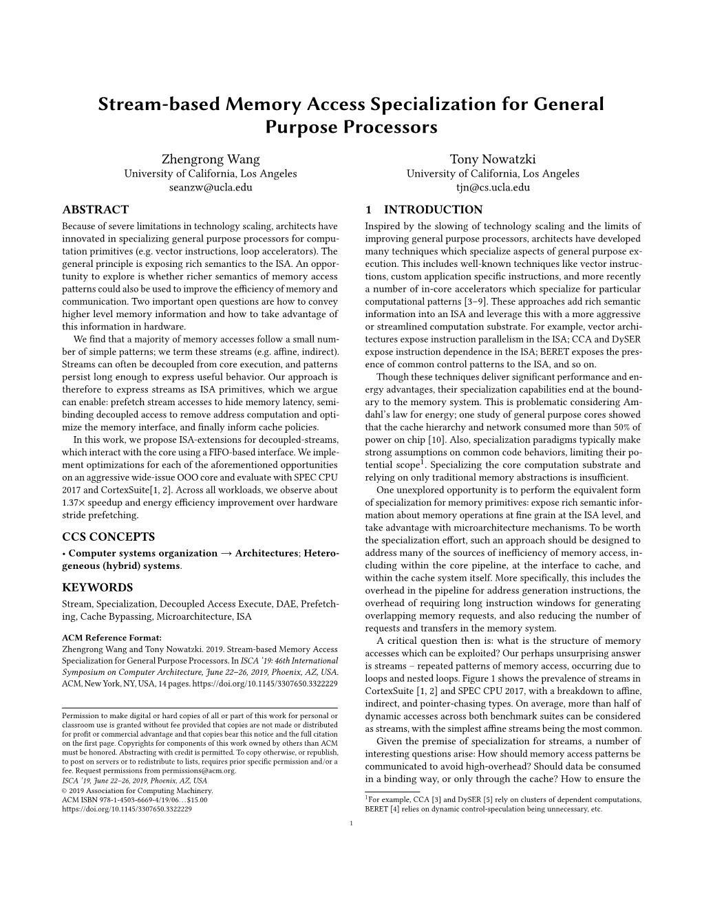 Stream-Based Memory Access Specialization for General Purpose Processors