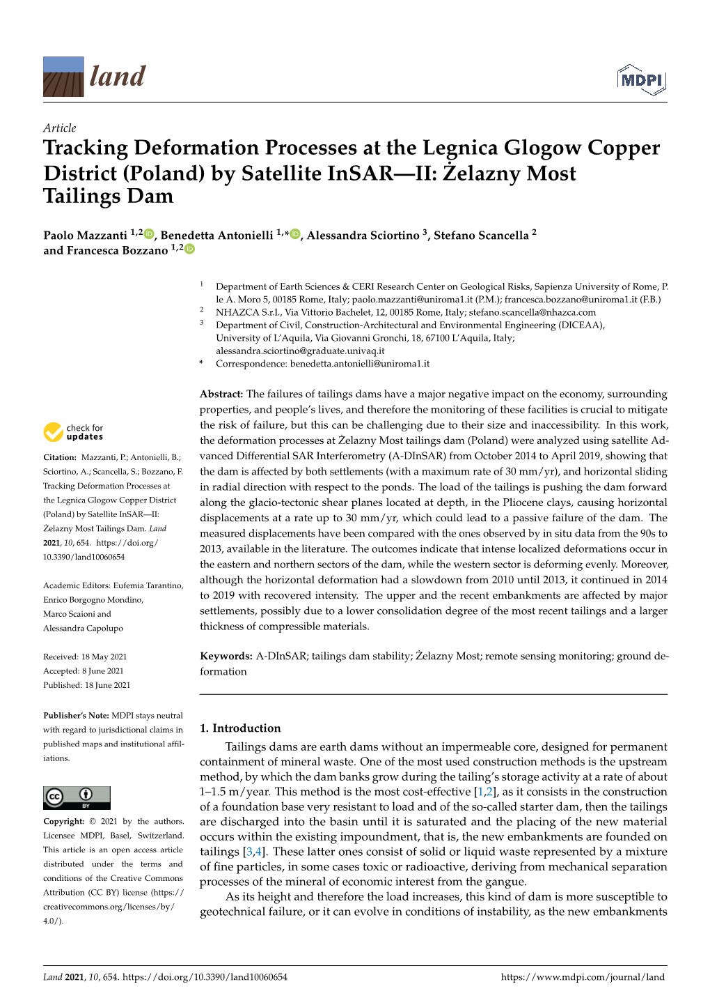 Tracking Deformation Processes at the Legnica Glogow Copper District (Poland) by Satellite Insar—II: Zelazny˙ Most Tailings Dam