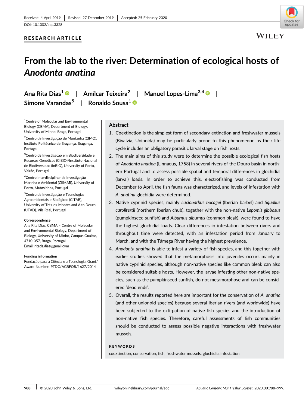 Determination of Ecological Hosts of Anodonta Anatina