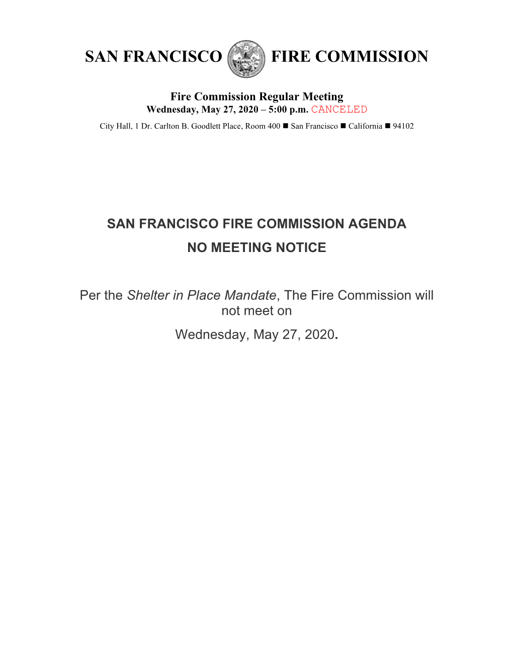 May 27,, 2020 Meeting Canceled.Pdf