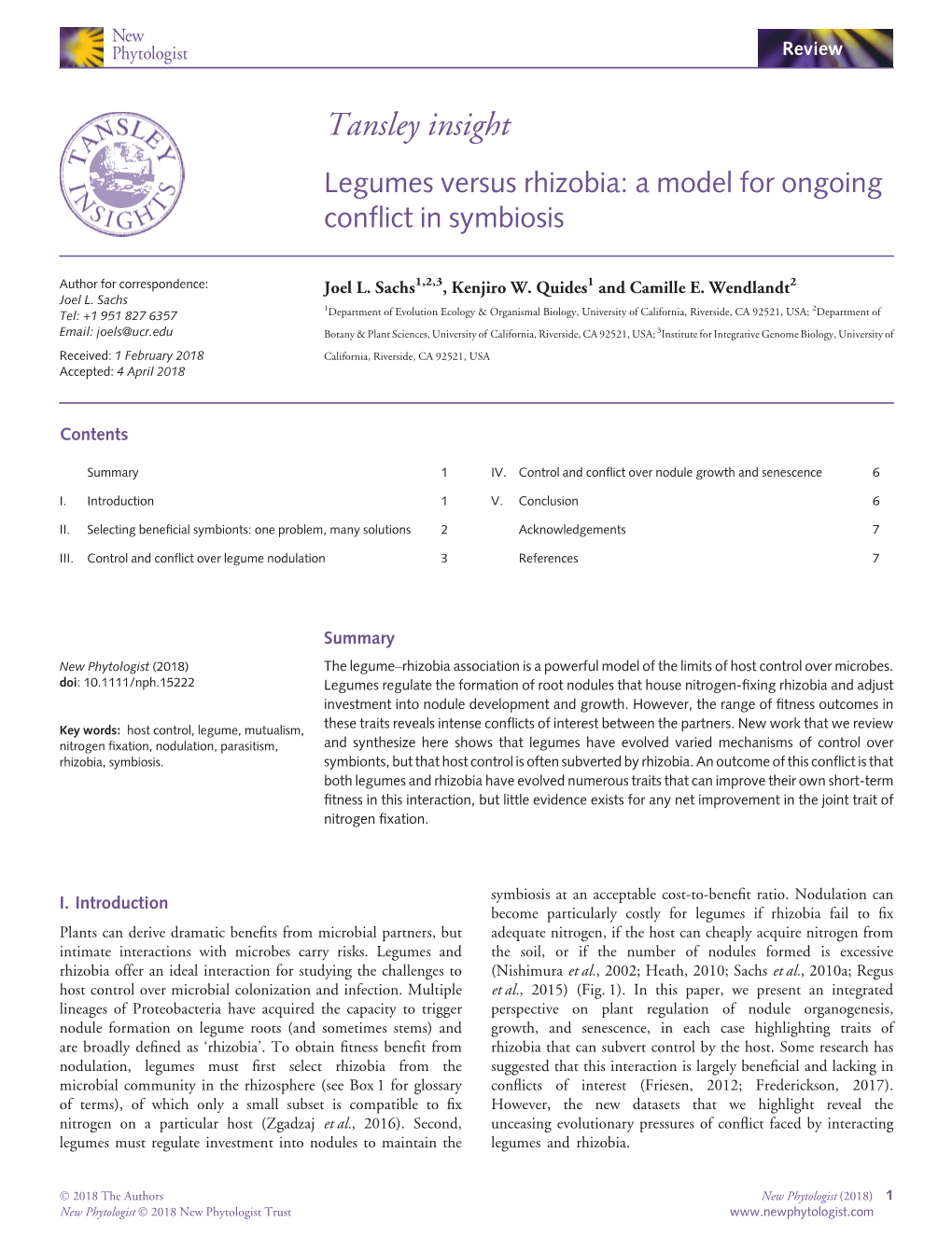 Legumes Versus Rhizobia: a Model for Ongoing Conﬂict in Symbiosis