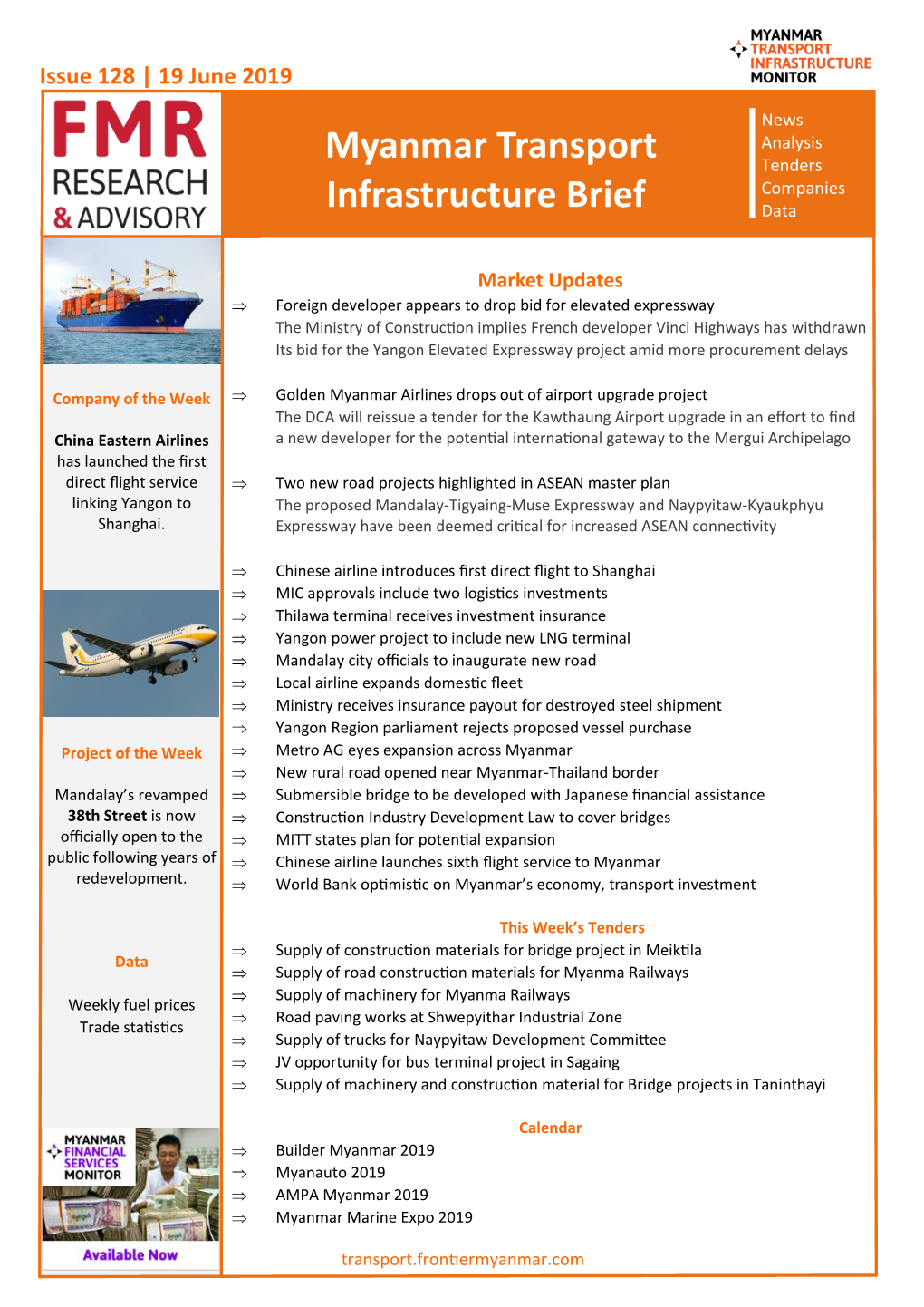 Myanmar Transport Infrastructure Brief | 6 June – 13 June 2019 2