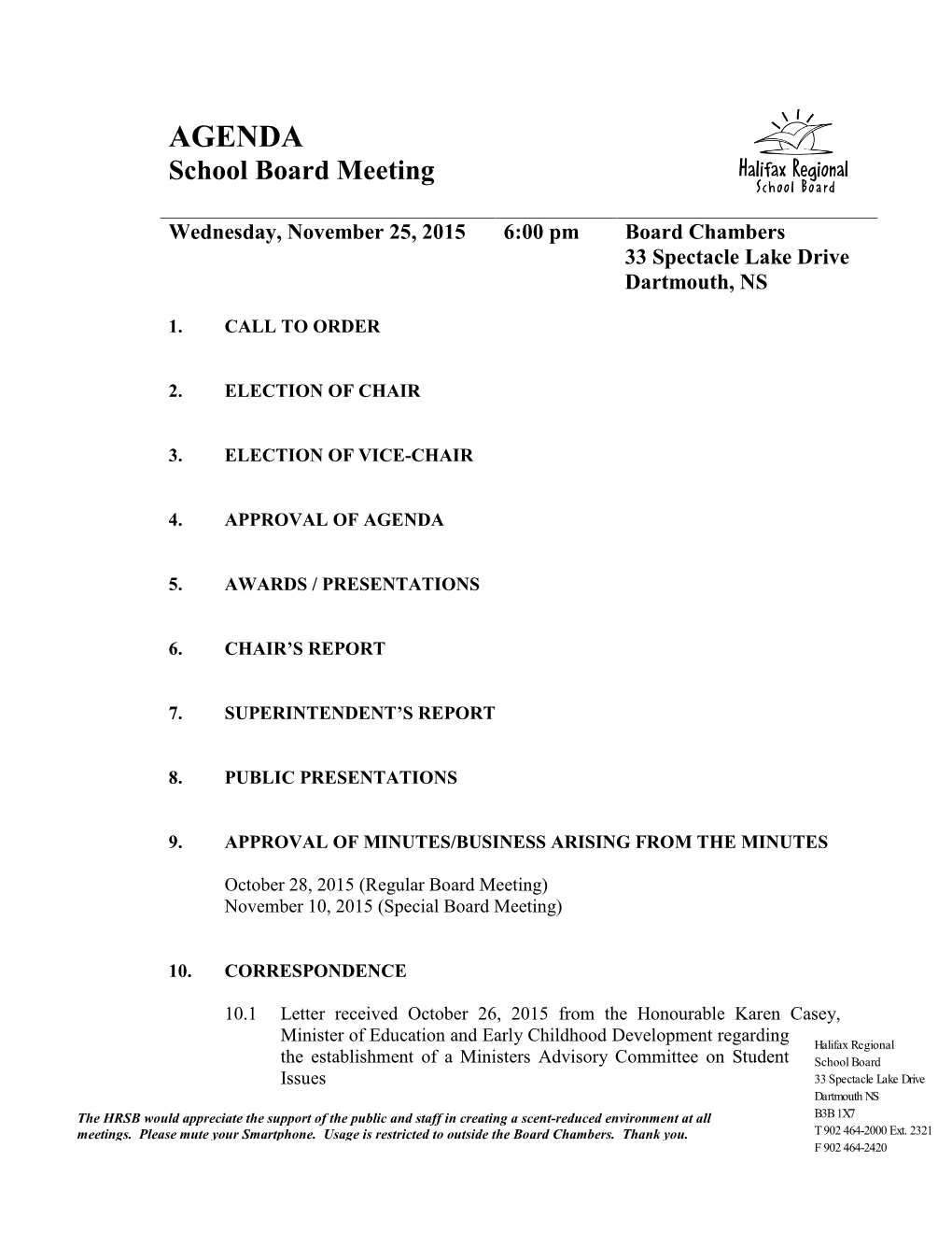 AGENDA School Board Meeting