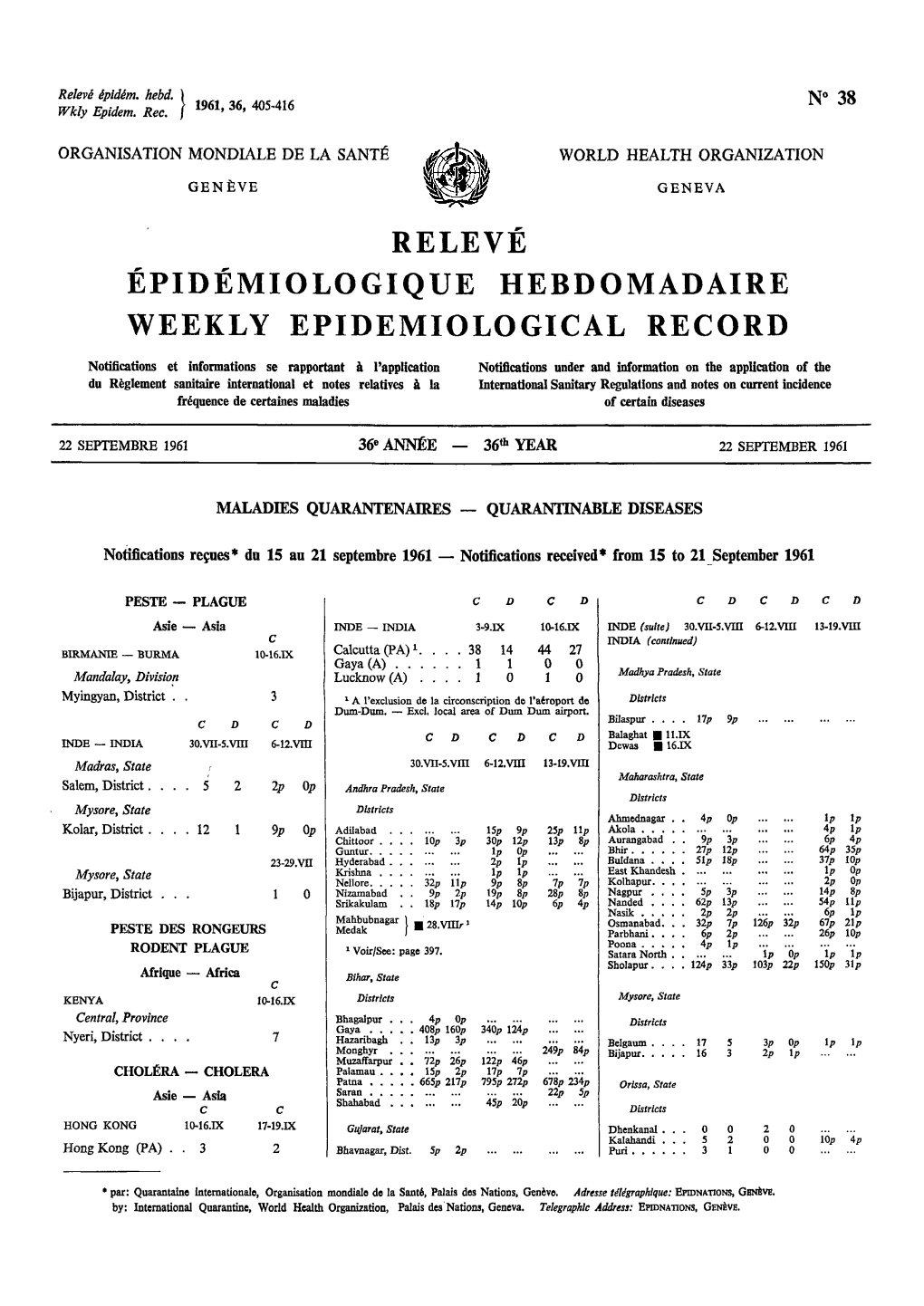 Releve Épidémiologique Hebdomadaire Weekly Epidemiological Record