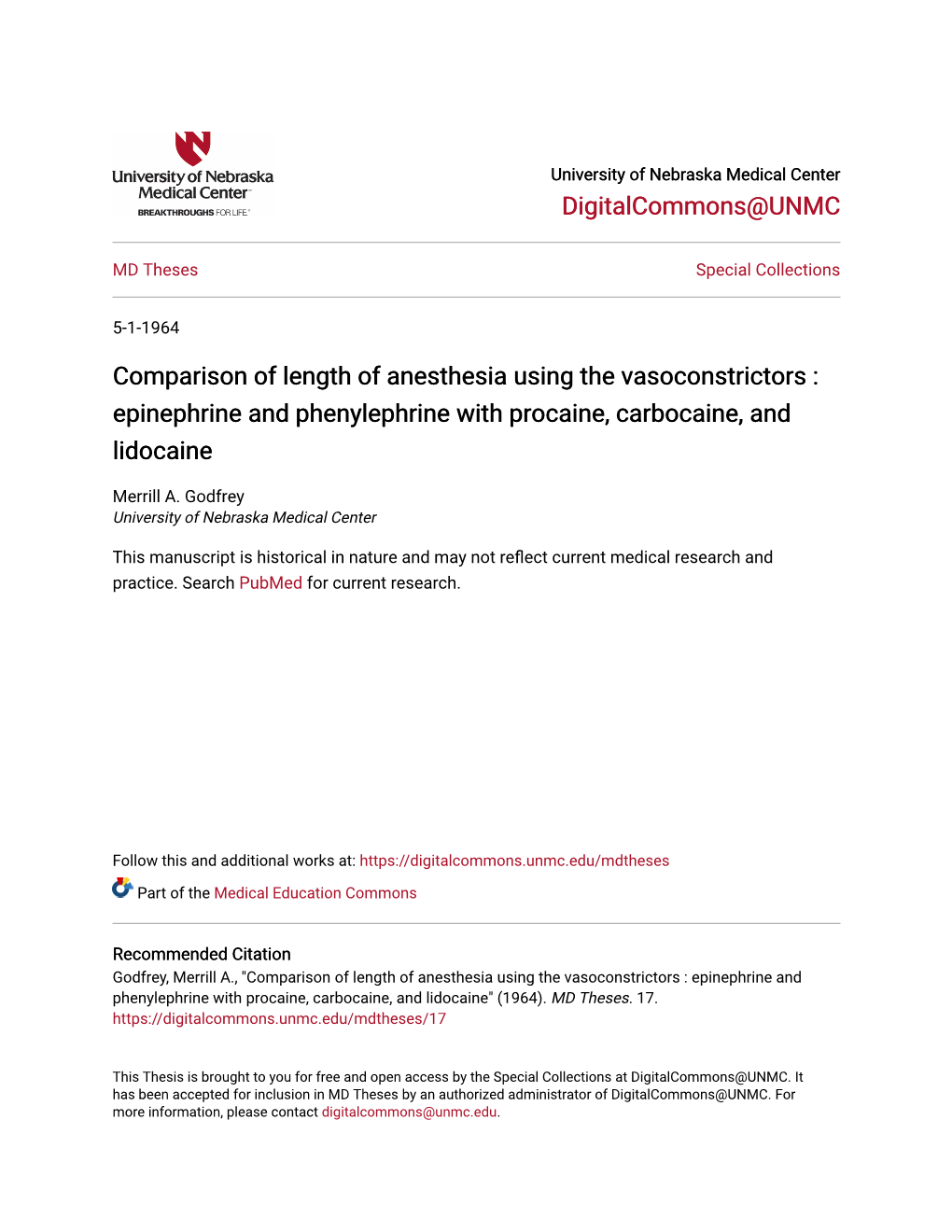 Epinephrine and Phenylephrine with Procaine, Carbocaine, and Lidocaine