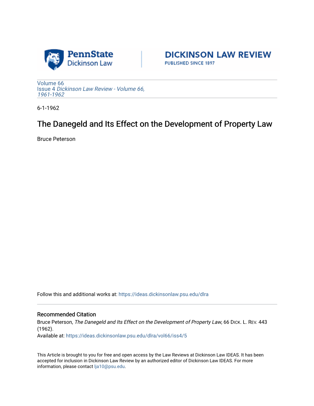 The Danegeld and Its Effect on the Development of Property Law