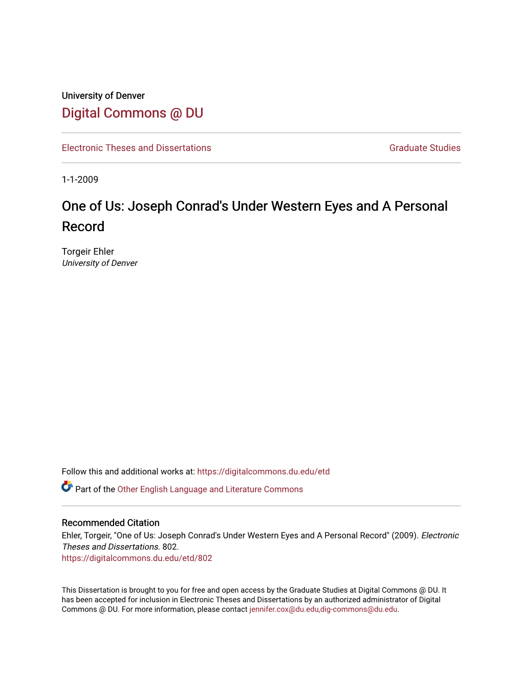 Joseph Conrad's Under Western Eyes and a Personal Record