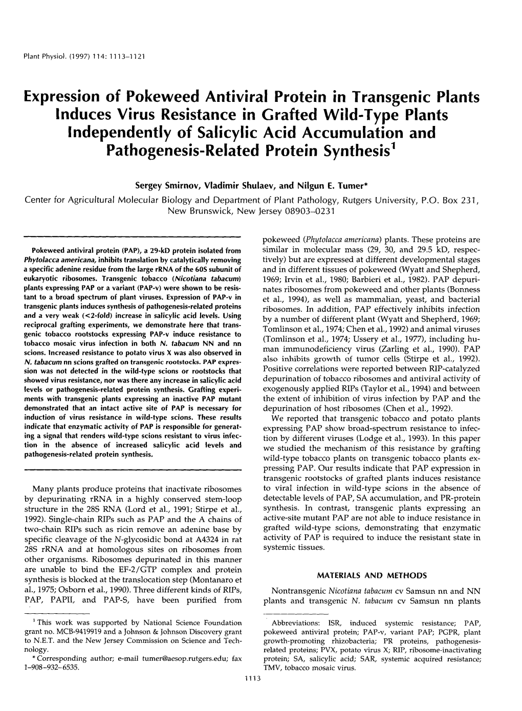 Expression of Pokeweed Antiviral Protein in Transgenic Plants