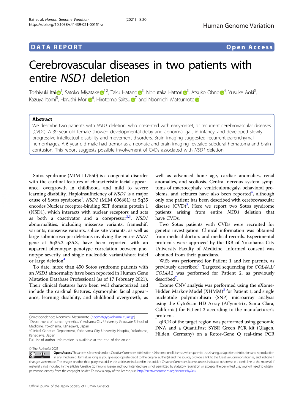 Cerebrovascular Diseases in Two Patients with Entire NSD1 Deletion