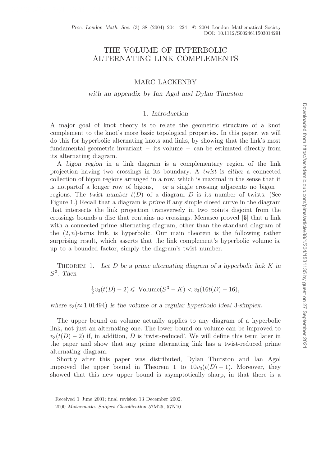 The Volume of Hyperbolic Alternating Link Complements