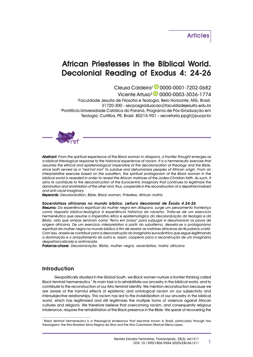 African P African Priestesses in the Biblical W Riestesses in the Biblical