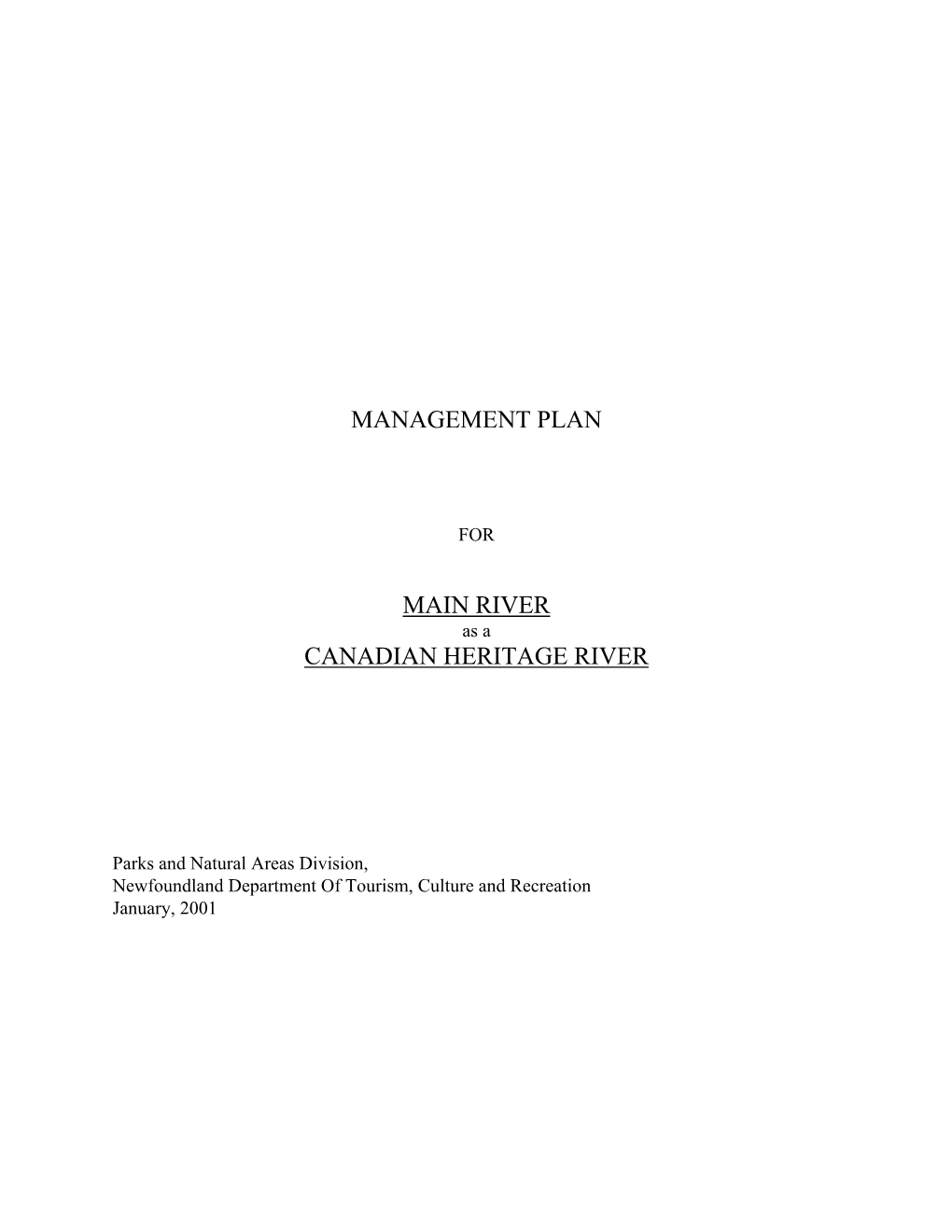 Management Plan Main River Canadian Heritage River