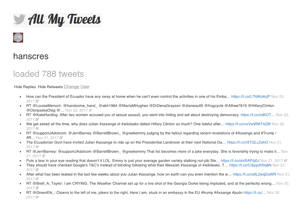 Hanscres Loaded 788 Tweets