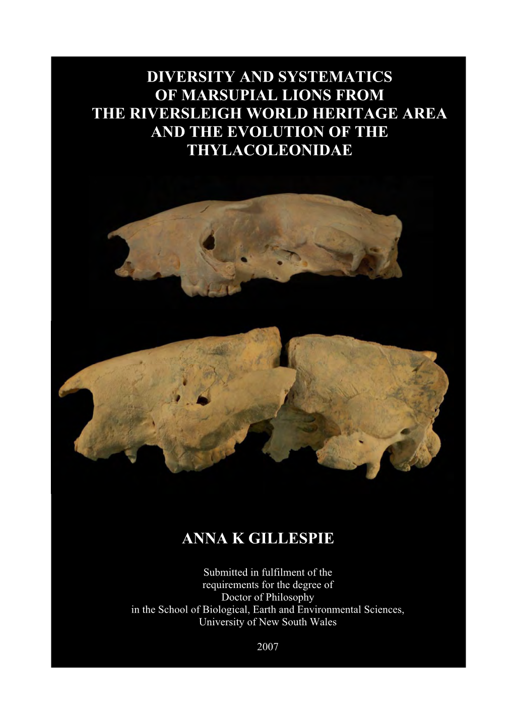 Diversity and Systematics of Marsupial Lions from the Riversleigh World Heritage Area and the Evolution of the Thylacoleonidae