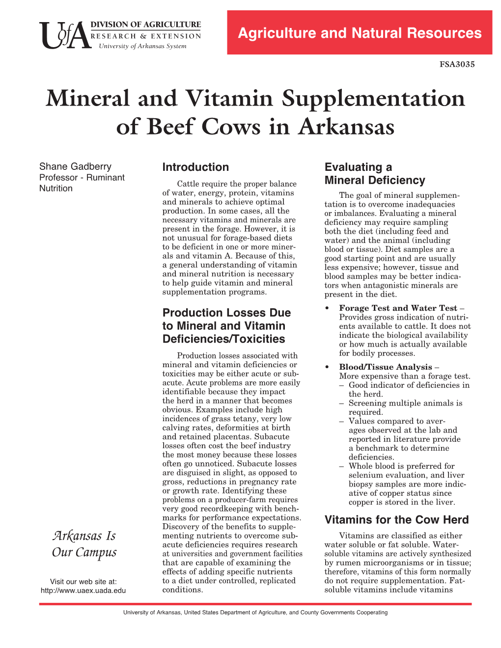 Mineral and Vitamin Supplementation of Beef Cows in Arkansas