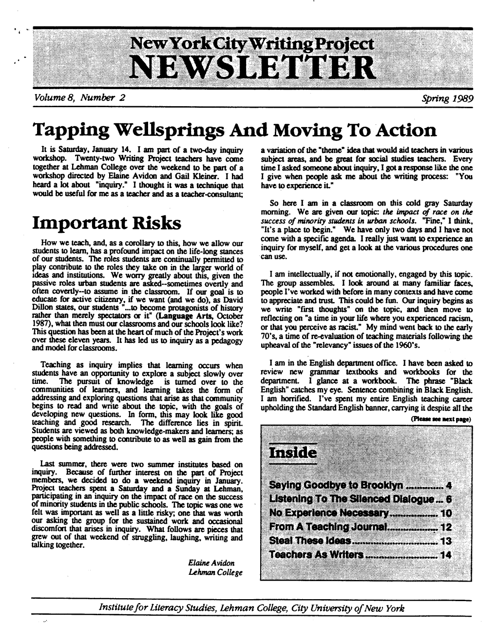 Spring 1989 Newsletter