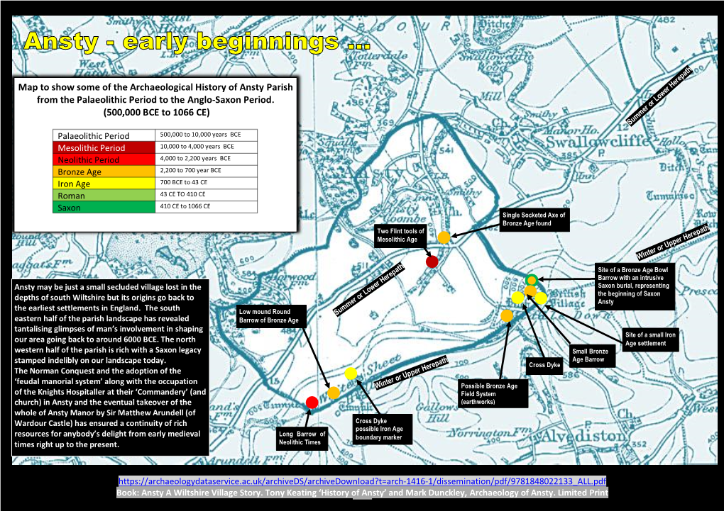 Map to Show Some of the Archaeological History of Ansty Parish from the Palaeolithic Period to the Anglo-Saxon Period