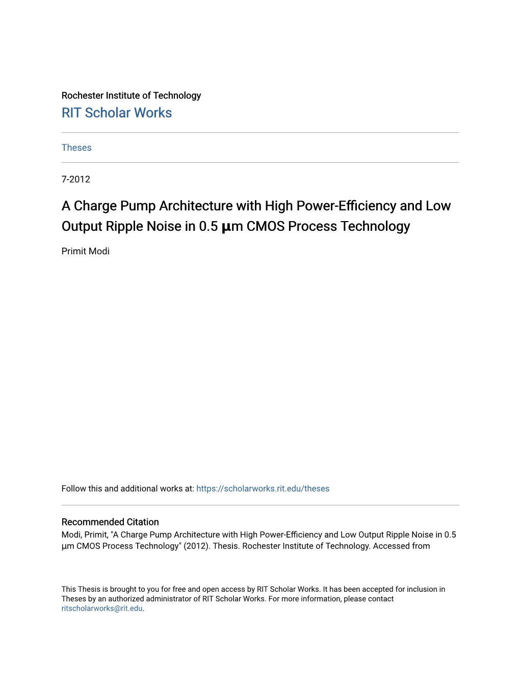 RIT Scholar Works a Charge Pump Architecture with High Power