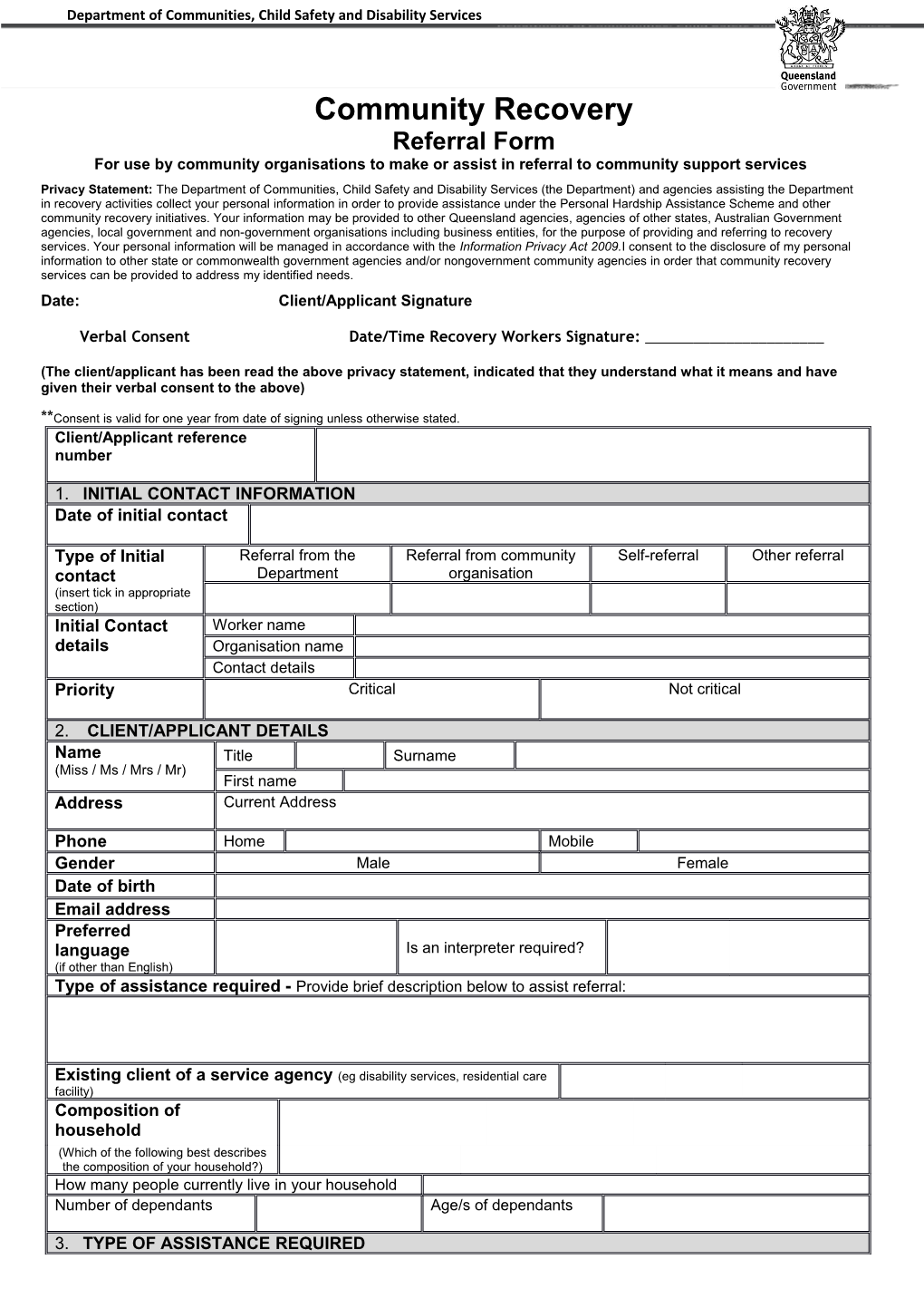 Community Recovery Referral Form