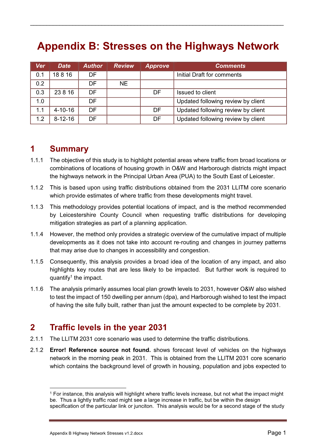 Appendix B: Stresses on the Highways Network