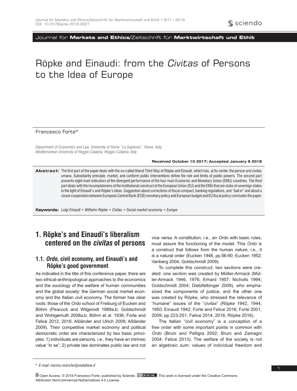 Röpke and Einaudi: from the Civitas of Persons to the Idea of Europe