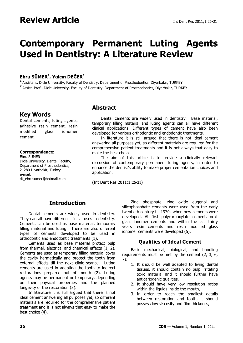 Contemporary Permanent Luting Agents Used in Dentistry: a Literature Review