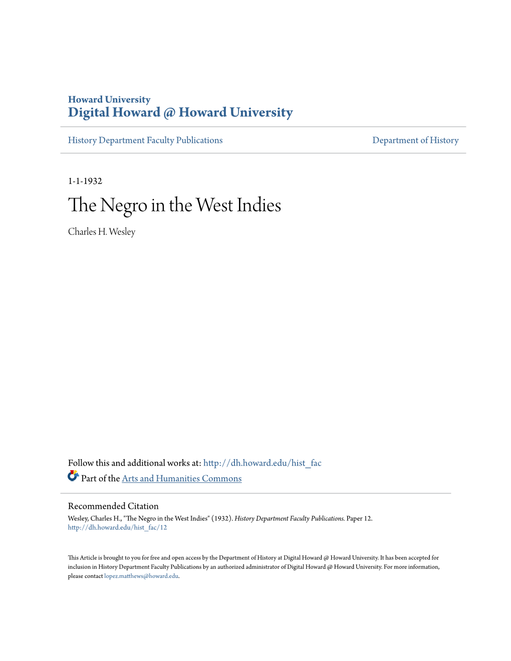 The Negro in the West Indies