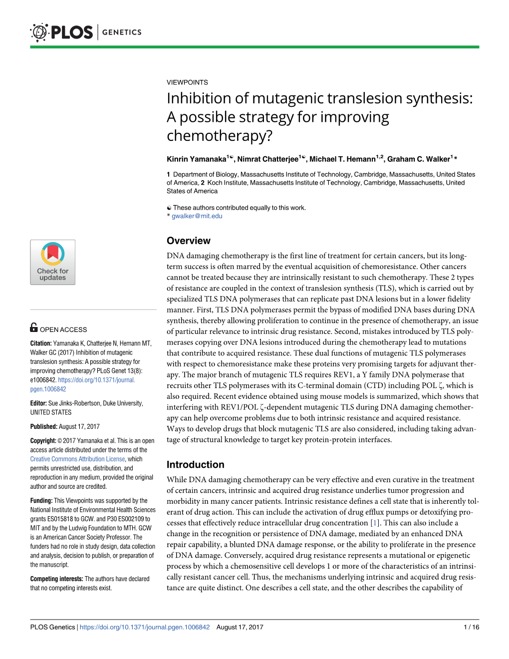 Inhibition of Mutagenic Translesion Synthesis: a Possible Strategy for Improving Chemotherapy?