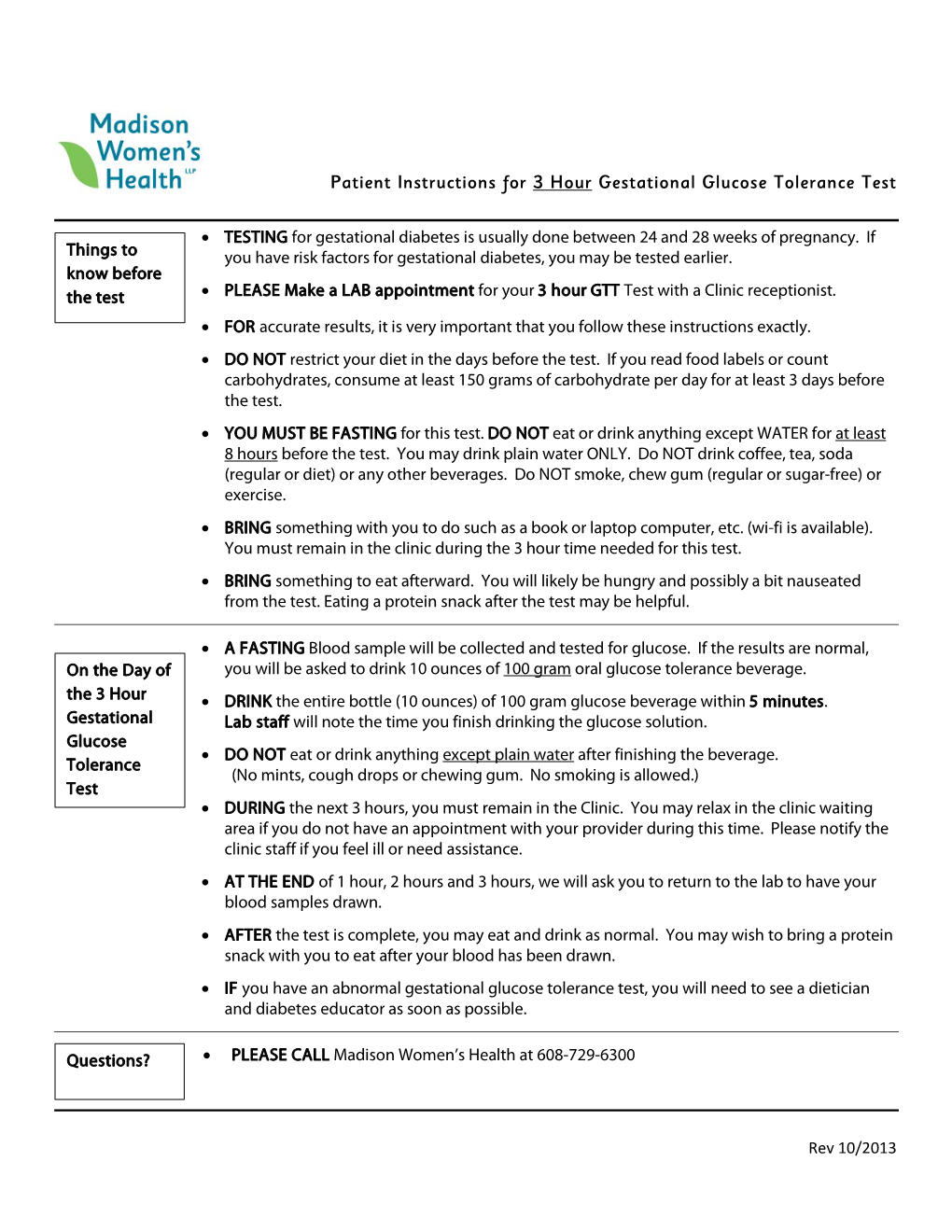 Patient Instructions for 3 Hour Gestational Glucose Tolerance Test