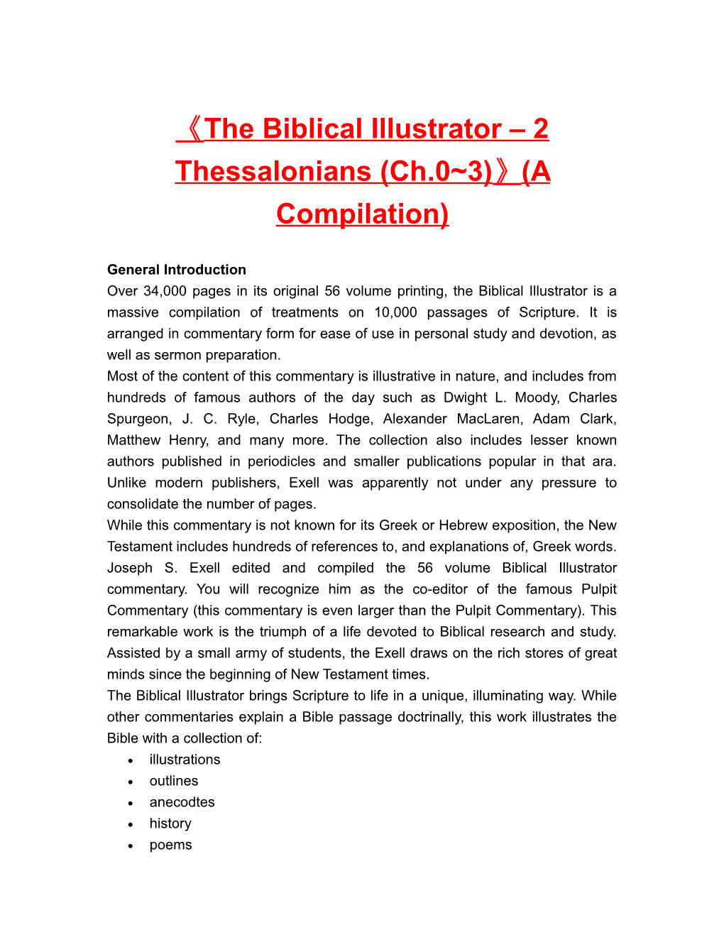 The Biblical Illustrator 2 Thessalonians (Ch.0 3) (A Compilation)