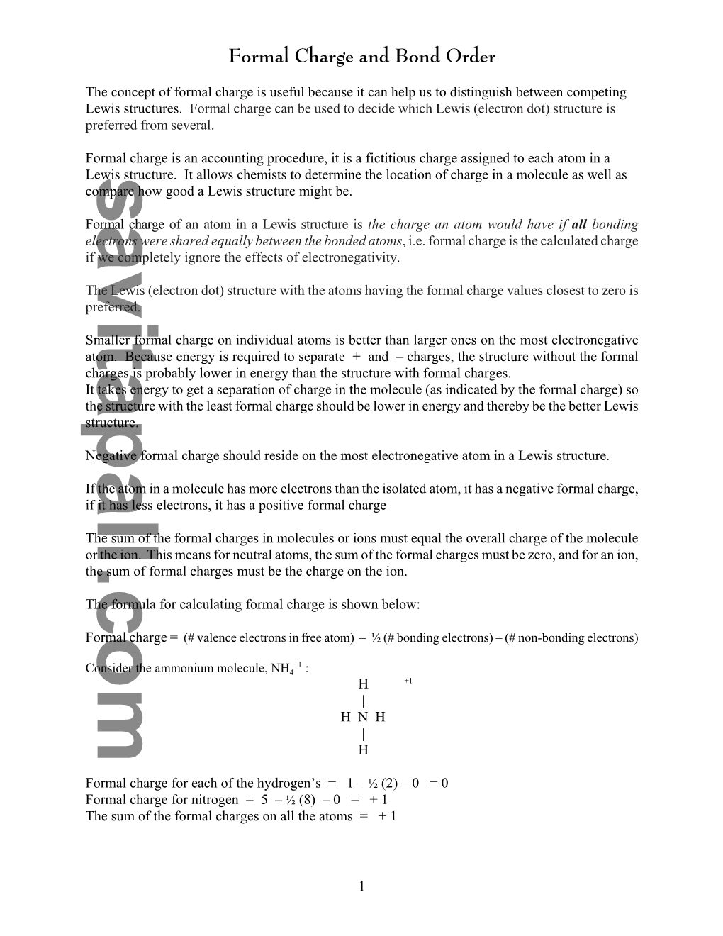 Formal Charge-Bond Order