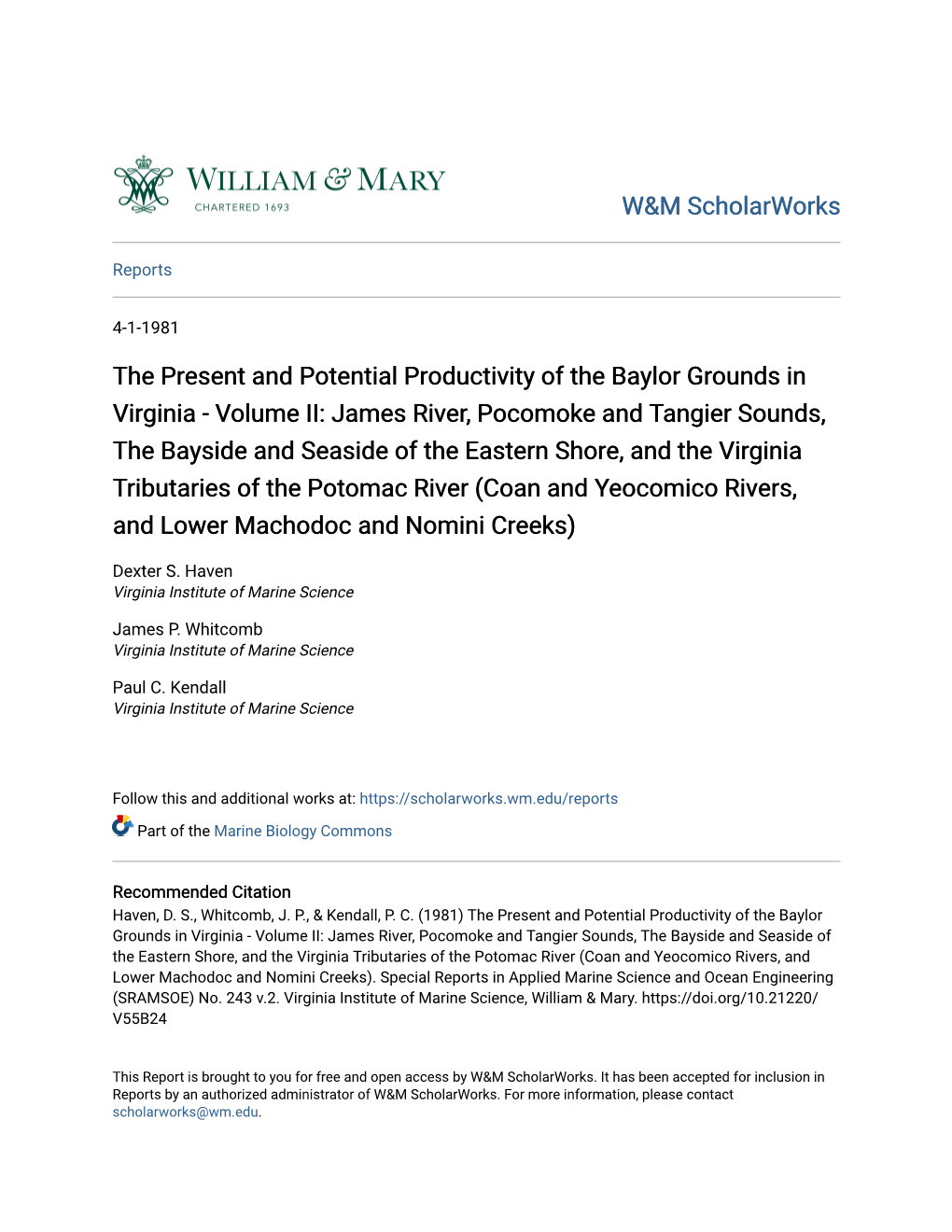 The Present and Potential Productivity of the Baylor Grounds in Virginia