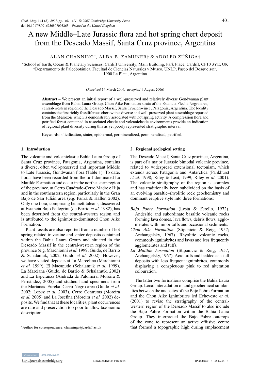 A New Middle–Late Jurassic Flora and Hot Spring Chert Deposit from The