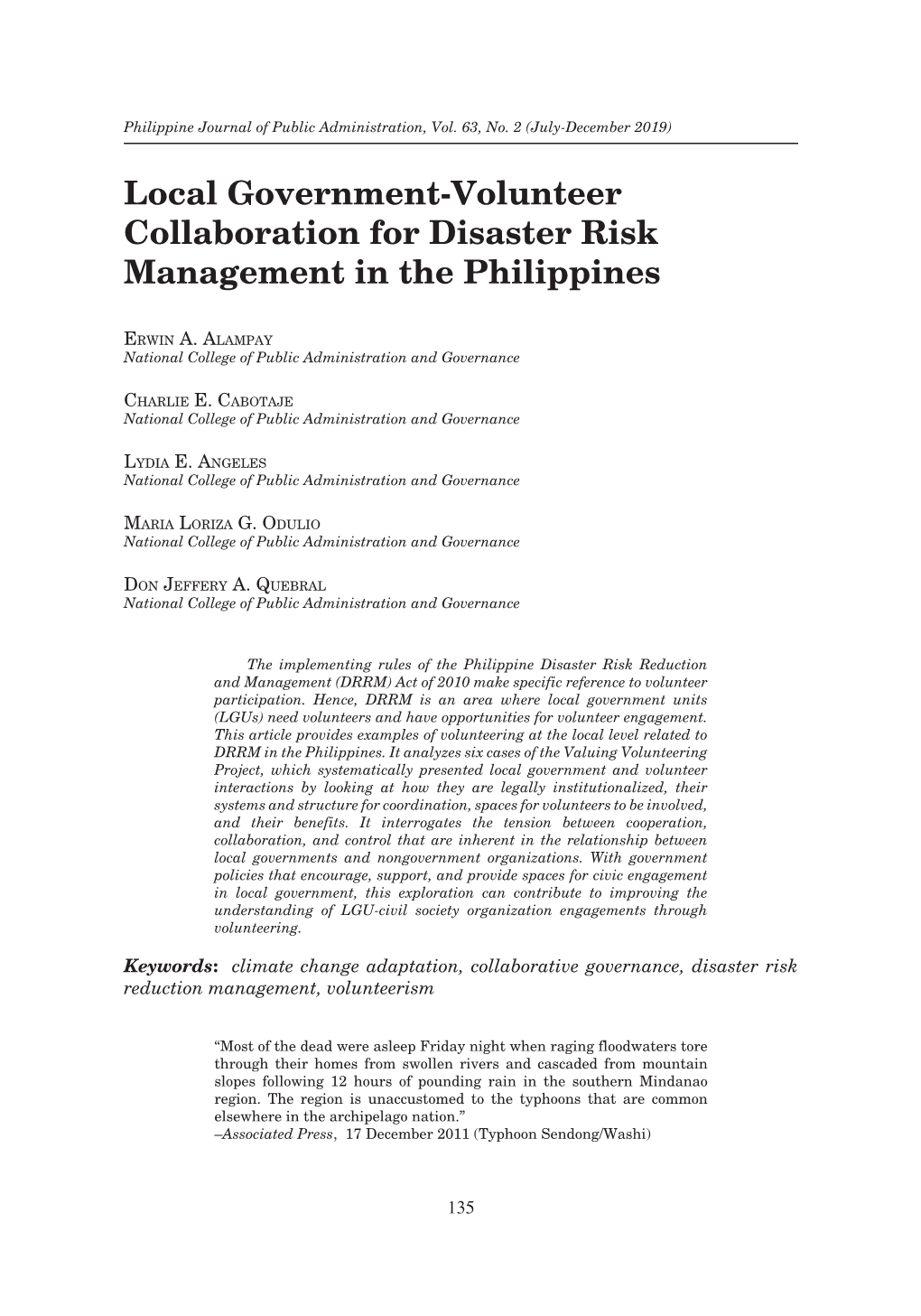 Local Government-Volunteer Collaboration for Disaster Risk Management in the Philippines
