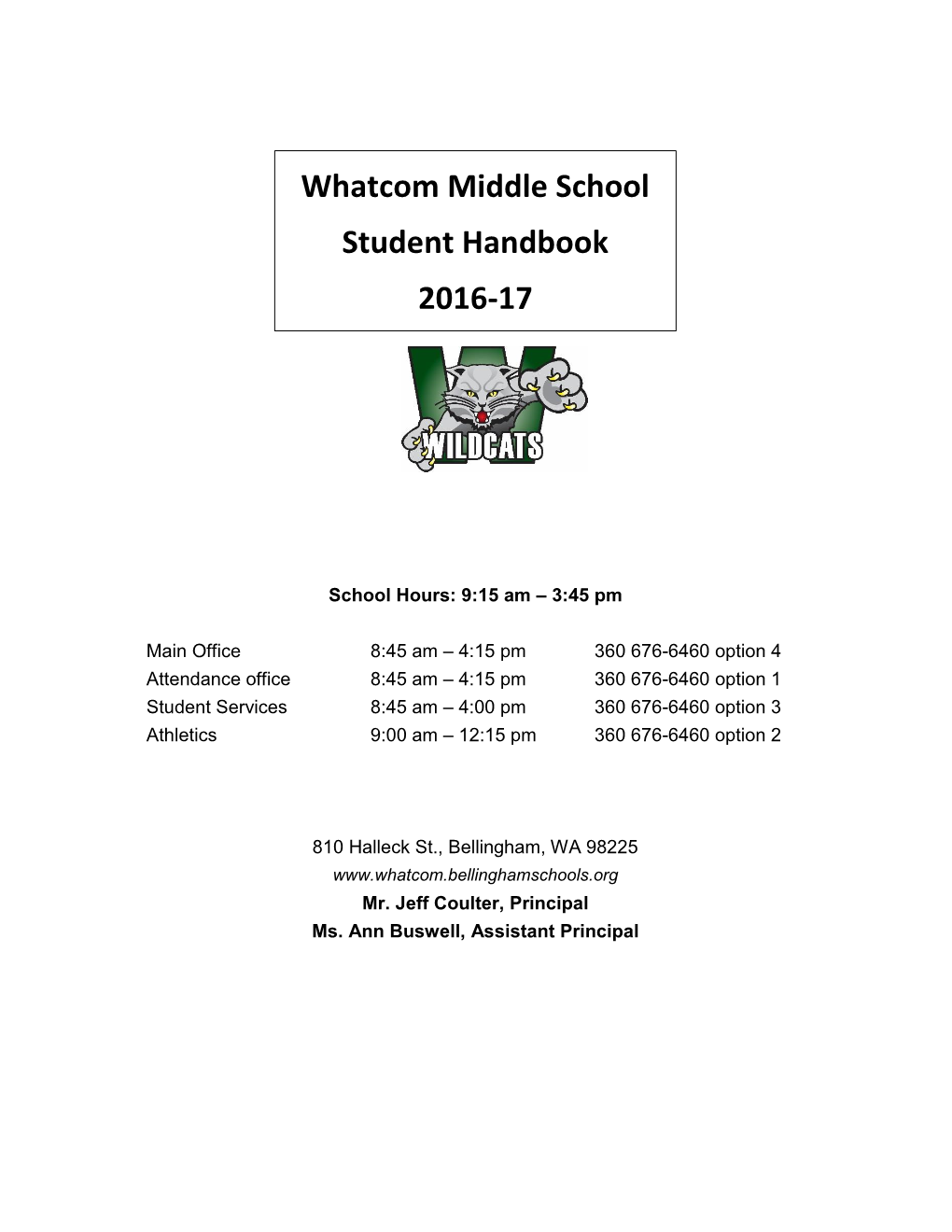 Whatcom Middle School Student Handbook 2016-17