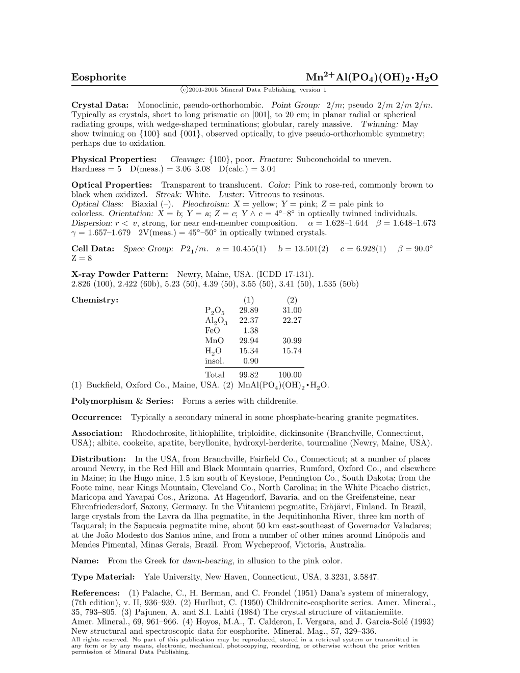 Eosphorite Mn2+Al(PO4)(OH)2 •