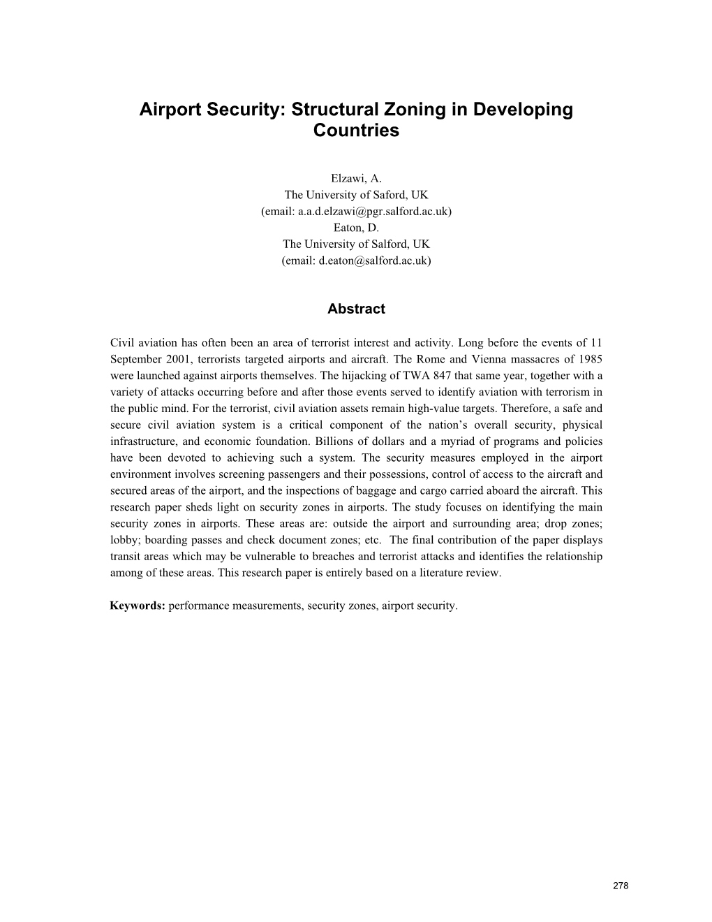 Airport Security: Structural Zoning in Developing Countries