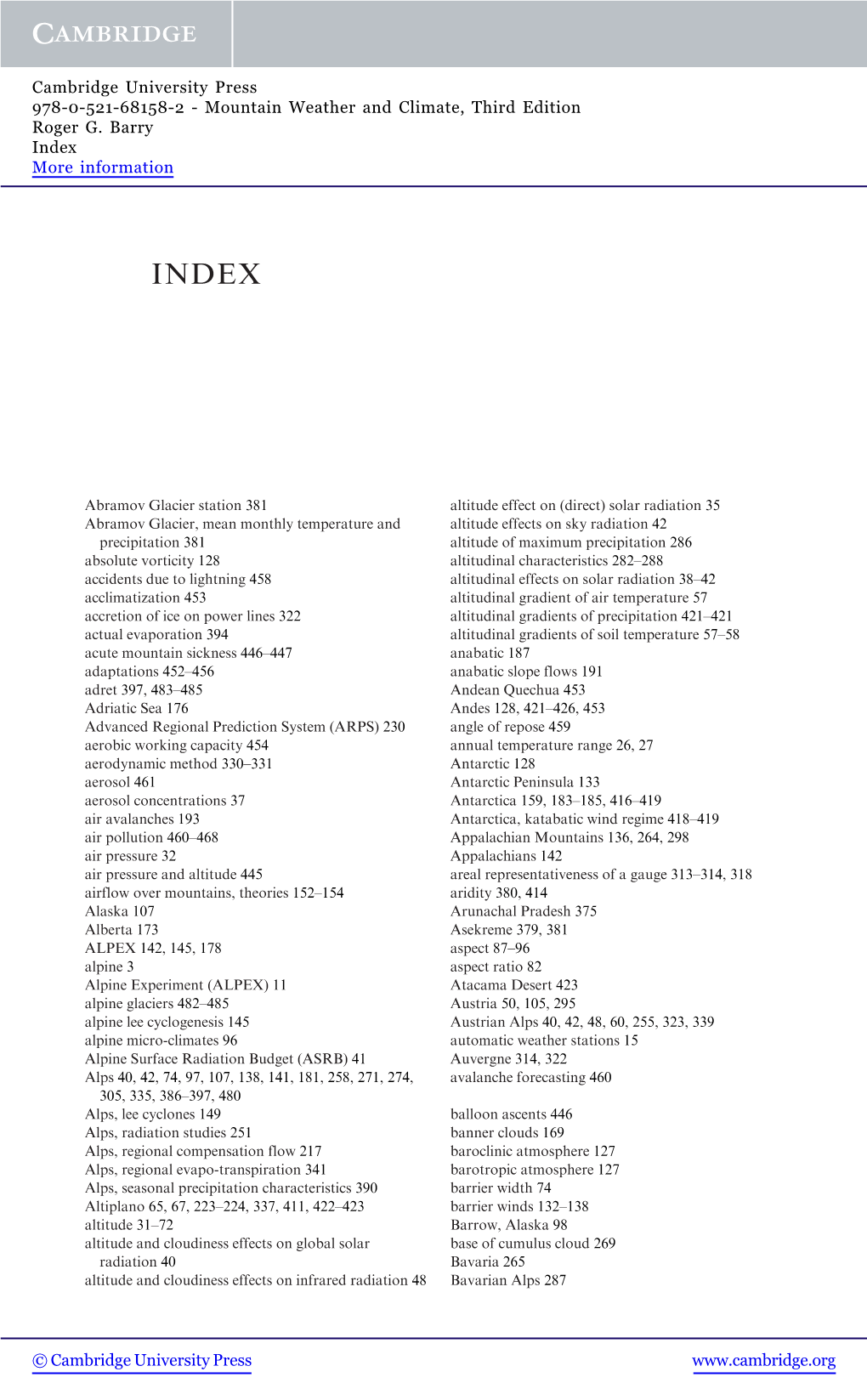 © Cambridge University Press Cambridge University Press 978-0-521-68158-2 - Mountain Weather and Climate, Third Edition Roger G
