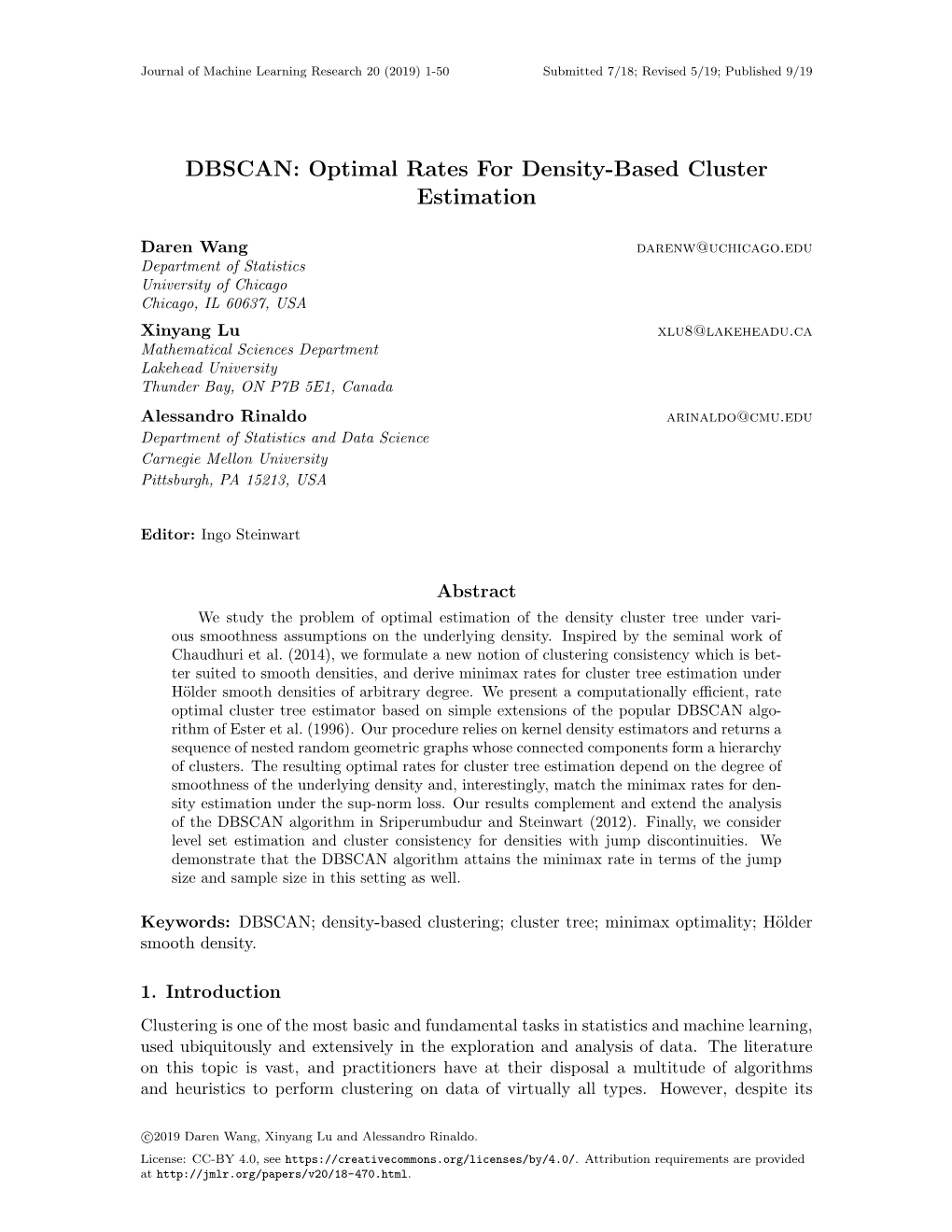 DBSCAN: Optimal Rates for Density-Based Cluster Estimation