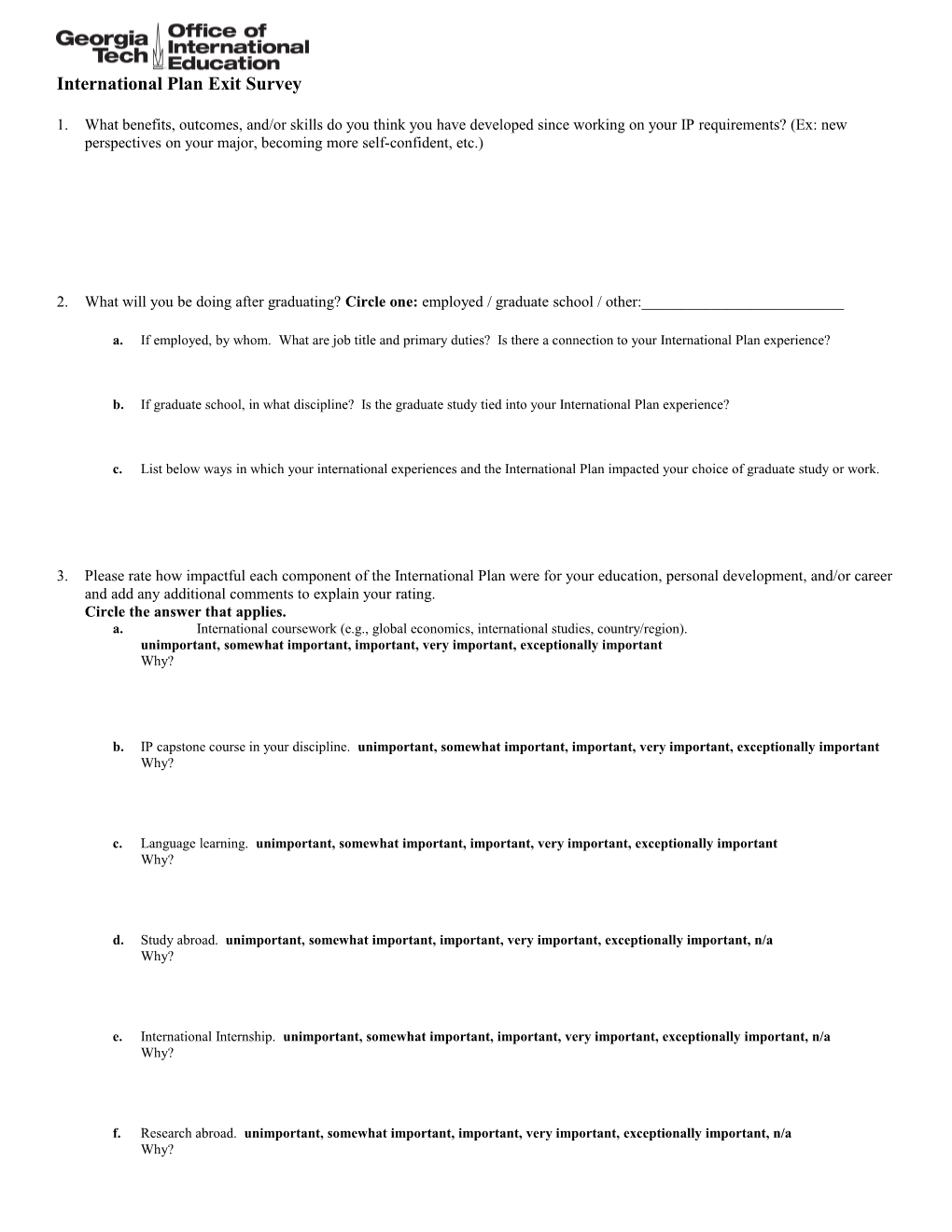 International Plan Exit Survey