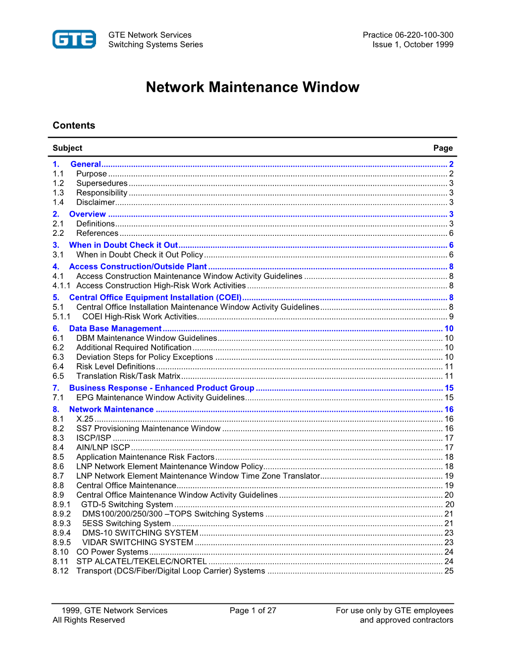 220-100-300 Switching Systems Series Issue 1, October 1999