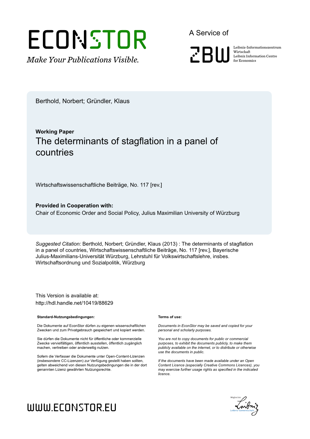 The Determinants of Stagflation in a Panel of Countries