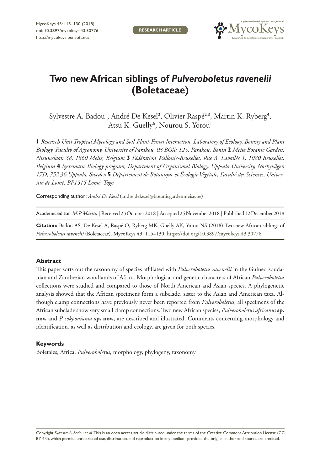 Two New African Siblings of Pulveroboletus Ravenelii (Boletaceae)